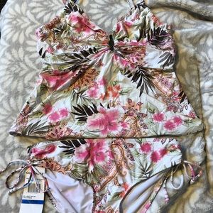 Coco Reef Tankini Swimsuit 40DD XL white floral